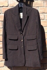 VTG 90s Todd Oldham Brown Black Stripe Button Jacket Sz M? 36″B Work Career READ