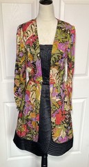 Vintage Luxury Silk Floral Coat Dress Quilted Trim Stanley Platos Martin Ross