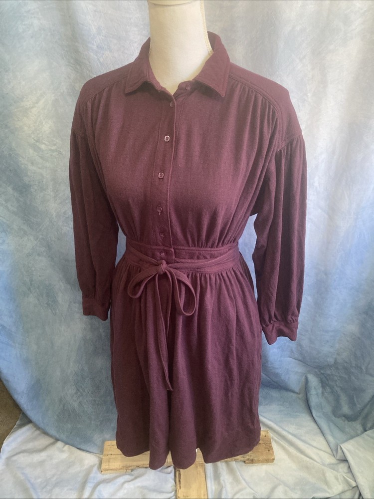 VTG 70s Parade New York Secretary Dress XS Plum Purple Union Made Flannel Feel