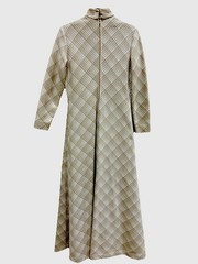 VTG 1970s Dress Jane Justin Don Sophisticates Metallic Diamond Print Boho Glam
