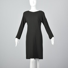 S Jean Muir Simple Winter Dress Dark Green Wool Shift Modest Wear to Work 1980s