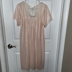 Sears Small NEW Fundamentals Thin Nylon Light Peach Flower/Lace, Nightgown, NWT