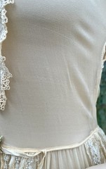 ANTIQUE 1920’s CREAM SILK CHIFFON DRESS W/ RIBBON & LACE RUFFLES