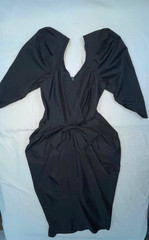 VTG 60S 70S WOMENS S BLACK TAFFETA PROM PARTY COCKTAIL WIGGLE BOW DRESS