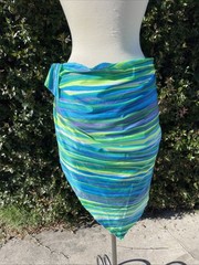 NOS VTG 60s DeWeese Design Sarong Wrap Tie Beach Swim Cover Up Green Stripe