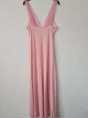 VTG Sheer Nylon Lace House Coat Robe Flutter Sleeve Lingerie Bright Pink Medium