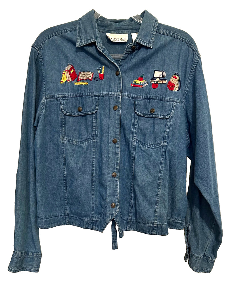 Vintage Casey And Max Back To School Applique Women’s Button Up Tie Back Size L
