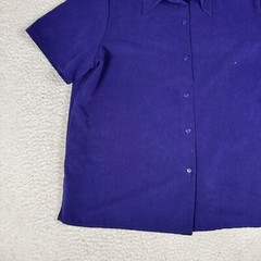 Vintage Units Top Women Size XL Purple Collared Short Sleeve Poly Made in USA