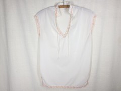 Vtg 60s Nylon Lingerie Top Gold Trim Thin Loop Bow High Collar Pinup S M B36 MCM