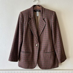 Vintage Sag Harbor Blazer Wool Blend Women’s 8 Tan Red Houndstooth Jacket 90s