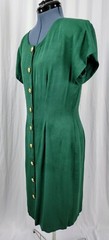 Vintage La Belle Green Button Down Dress w Gold Buttons Size 11/12