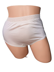 VTG Fruit of the Loom Nylon Panties Sz 6 White High Cut Brief Silky Lace Granny