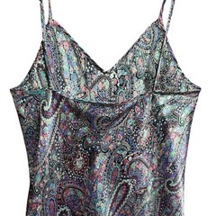 Vintage Jo Intimates Silky Feel Slip Dress Medium Poly Paisley Multicolor Flare
