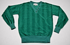 Vintage Sweatshirt Loubella Size S/M 70s Emerald Wavy Design Soft Cotton Poly