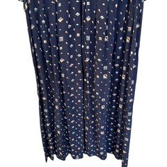 Karin Stevens Navy Blue Geometric Print Midi Dress Lace Collar Beaded Vintage 14