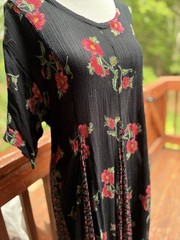 Vintage 90s Starina Black Floral Crinkle Rayon Maxi Dress L Whimsigoth Prairie