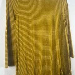 Eileen Fisher 100% Linen Stripe Mustard Yellow Pocket Dress Size XS or