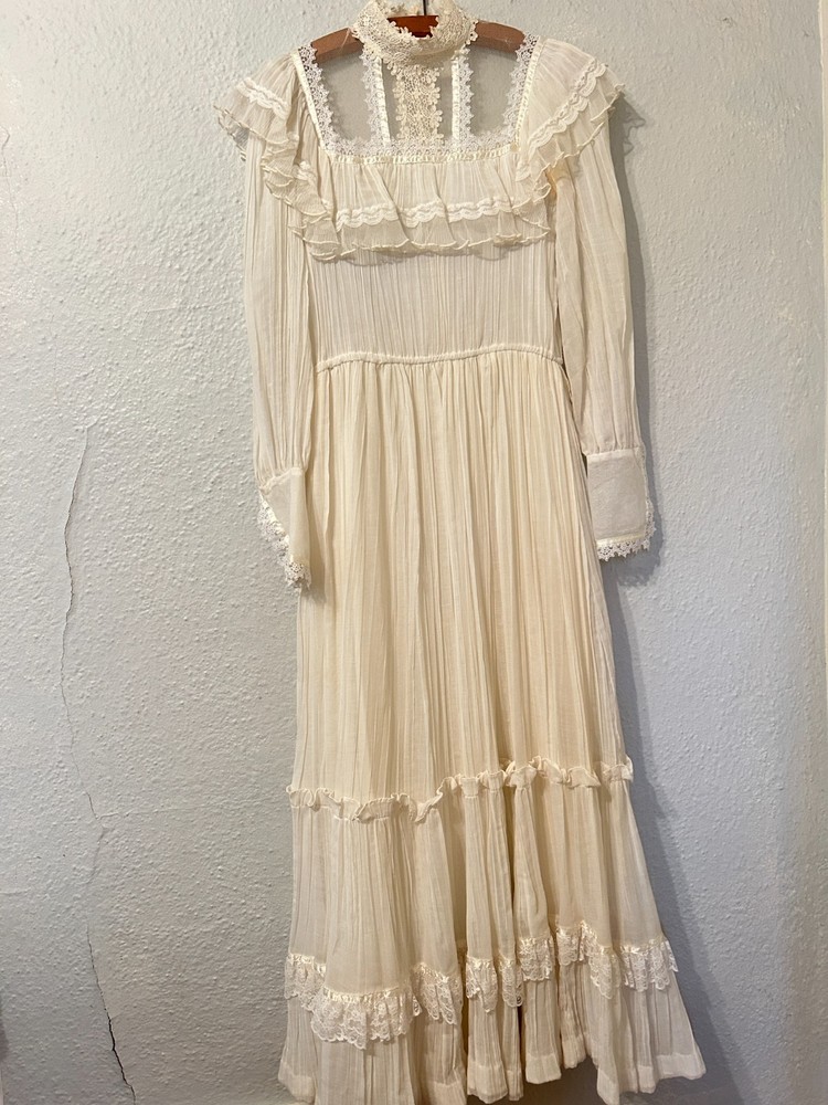 Vtg Gunne Sax 70s Womens Sz 5 S White Lace Maxi Dress Prairie Victorian Bridal