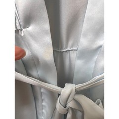 Vilfram Italy Vintage Ice Blue Satin Long Robe Pleated Lapel Tie Waist Lingerie