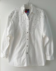 Vintage 1980s White Denim Western Cowgirl Soutache & Studs Shirt and Skirt Set
