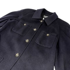 CHANEL Vinatage 95A CC Logo Button Coat Jacket #38 Cashmere Dark Blue Gold