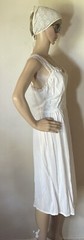 1950s White Two Piece Midi Length Nightgown & Robe Peignoir Set-Lovely Lace Trim