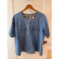 Vintage 90s Bill Blass Chambray Denim Blouse 2X Logo Buttons