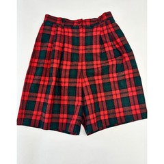 Vintage 90s Punk Preppy Pleated High Waist Shorts Holiday Plaid Wool Blend