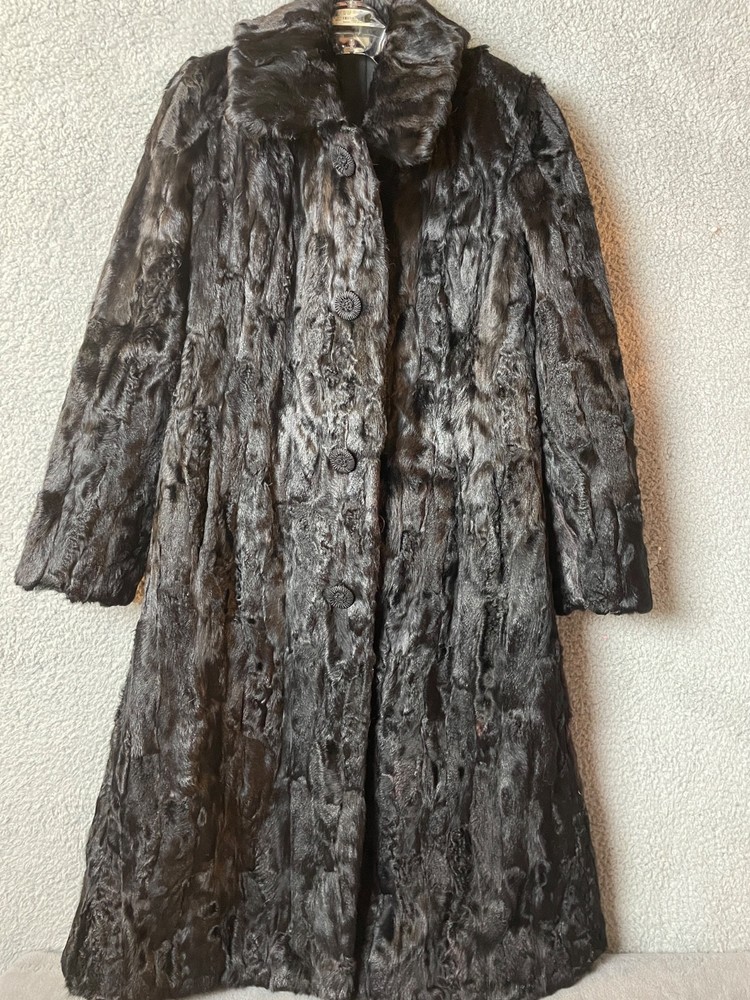 Vintage Lamb Fur Coat Black Full Length Glamorous Heavy For Cold Weather VTG