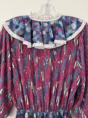 Vtg Hong Kong Diane Freis Dress L Blouson Top Georgette Mixed Print 80s Boho
