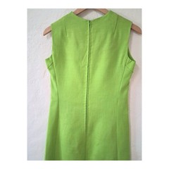 VTG 1960s Mod Shift Dress Lime Green Cotton Sleeveless Chevron Seam Midi M