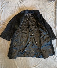 Femina Furs Broadtail Fur Black Coat with Floral Lining and Pocket