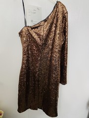 NW Nightway Copper Sequin One Shoulder Cocktail Party Dress Petite 8P NWT