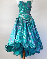 Vintage STUDIBAKER HAWK hand screen printed dress – aqua/blue – size 10 – c1980s