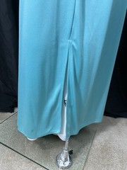Vintage 80s Light Aqua Draped Maxi Dress Long Sleeve Made in USA Sz 12 Polyester