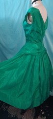 Vtg 50s Harry Keiser GREEN Fit Flare Taffeta Off Shoulder Party Cocktail Dress S