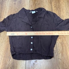 90s Jonathan Martin Brown Cropped Button Up Blouse Indie Sleeze Womens M USA
