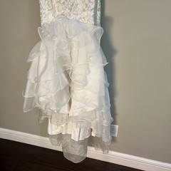 Alyce Designs Vintage 80s White Ruffle Sequin puff sleeve Wedding Prom Dress 6