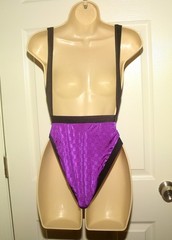 Vintage 80’s 1-Piece Purple & Black Swimsuit XXS Avon Fashions High Cut Leg