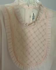Patty Woodard Of California Blouse Sheer Pink Top Ruffle Bib Short Sl Vintage L