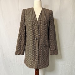 Vintage 80s Women’s Silk Brown & Black Single-Button Coat Jacket.