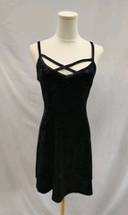 Vintage Y2K Bongo Slip Dress Black Crushed Velvet Strappy Accent Bust Short XL