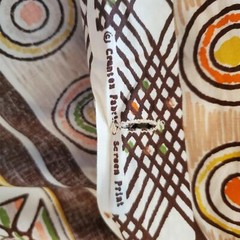 Vintage 60s Brown Orange Cotton Polyester Screen Print Blouse B46 Size 18 – 20