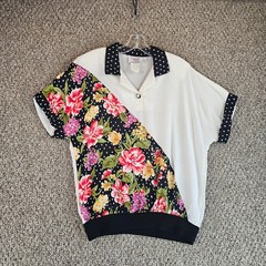 Vintage Cricket Lane Shirt Blouse Womens Sz 14 Short Sleeve Floral Print 80’s