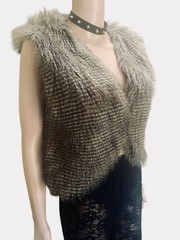 Vintage Y2K Vest Wish Faux Fur Shaggy Crimp Textured Punk Goth Boho Edgy Brown S