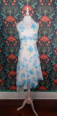Vintage 90’s Y2K White Blue Asymmetrical Hem Floral Fairycore Halter Dress