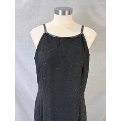 Onyx Nite Black Iridescent Beaded Slip Gown Formal Maxi Dress Vintage 12