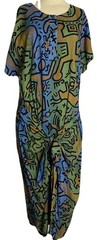 90s RARE Haring Style Pop Art Graphic Dress Dancing Figures Passport Pier 1 Sz.S