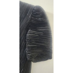 Vintage Karen Lawrence Black Pleated Skirt Set Rhinestone Bows Puff Sleeve Sz 10