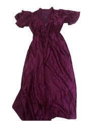 Vintage Fuchsia Silk Nightgown Robe Cover Up Lace Sleeves M
